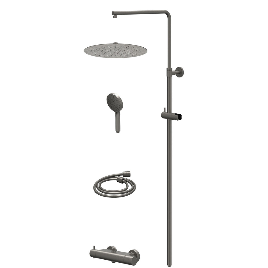 IVY Regendoucheset thermostatisch opbouw set R30cmSL en 3-standen handdouche – Gebr. metal black PVD