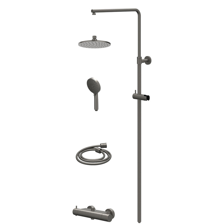 IVY Regendoucheset thermostatisch opbouw set R20cmME en 3-standen handdouche – Gebr. metal black PVD