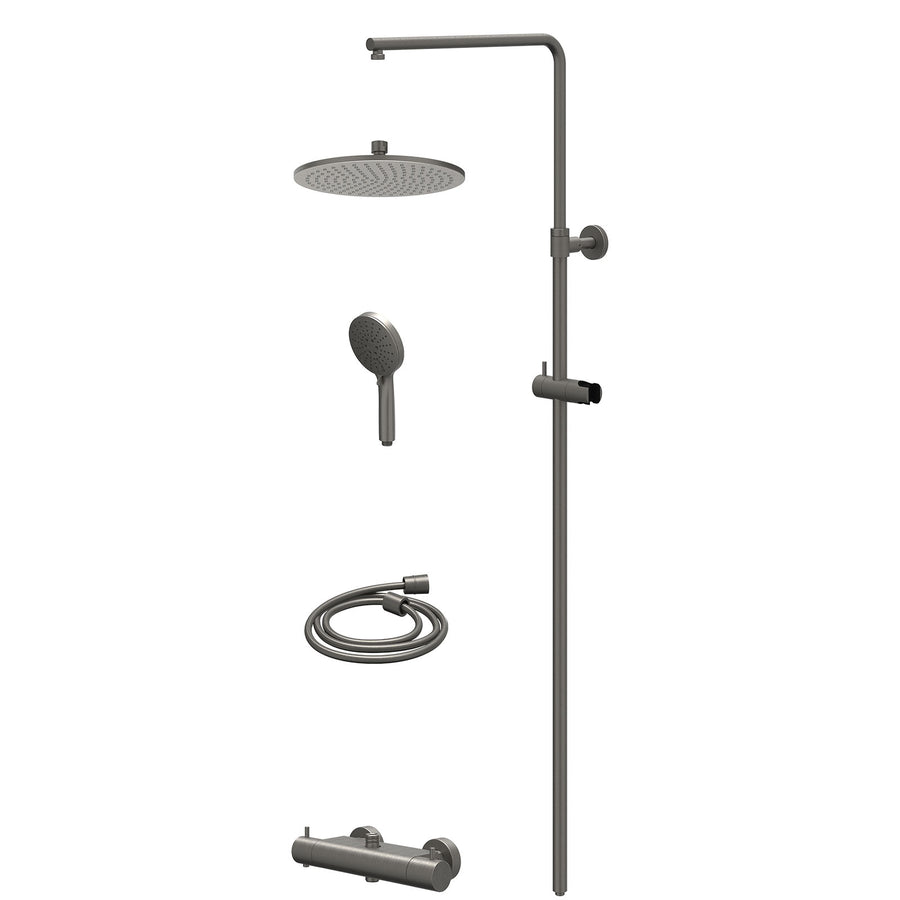 IVY Regendoucheset thermostatisch opbouw set R25cmME en 3-standen handdouche – Gebr. metal black PVD
