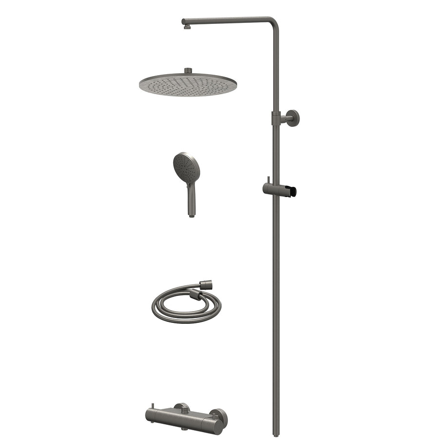 IVY Regendoucheset thermostatisch opbouw set R30cmME en 3-standen handdouche – Gebr. metal black PVD