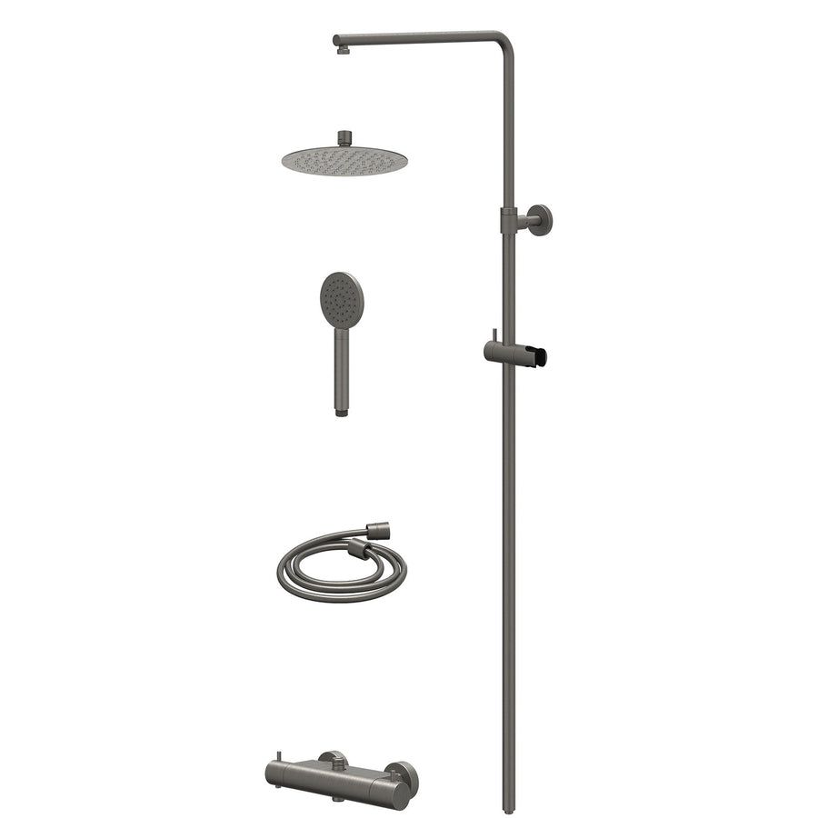 IVY Regendoucheset thermostatisch opbouw set R20cmSL en satin spray handdouche – Gebr. metal black PVD