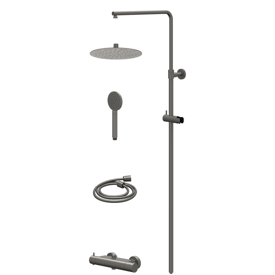 IVY Regendoucheset thermostatisch opbouw set R25cmSL en satin spray handdouche – Gebr. metal black PVD