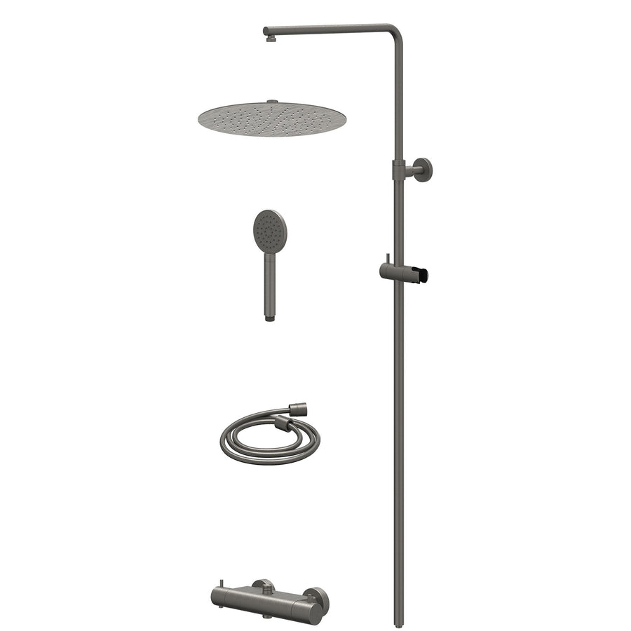 IVY Regendoucheset thermostatisch opbouw set R30cmSL en satin spray handdouche – Gebr. metal black PVD