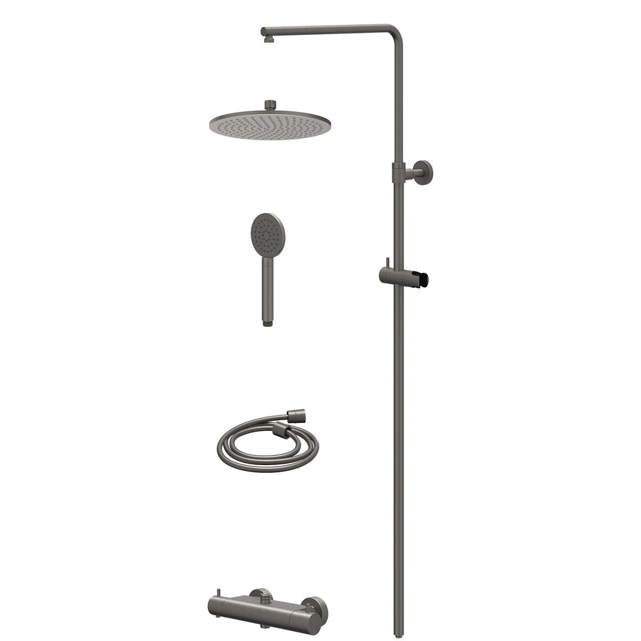 IVY Regendoucheset thermostatisch opbouw set R25cmME en satin spray handdouche – Gebr. metal black PVD