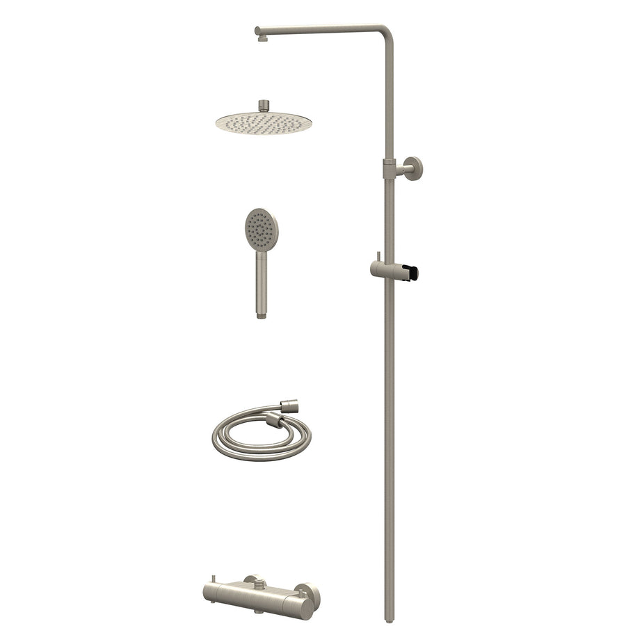 IVY Regendoucheset thermostatisch opbouw set R20cmSL en satin spray handdouche – Gebr. nickel PVD