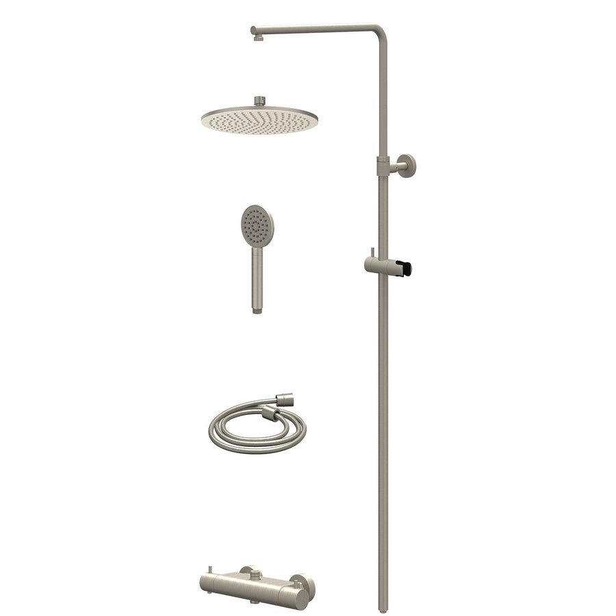IVY Regendoucheset thermostatisch opbouw set R25cmME en satin spray handdouche – Gebr. nickel PVD