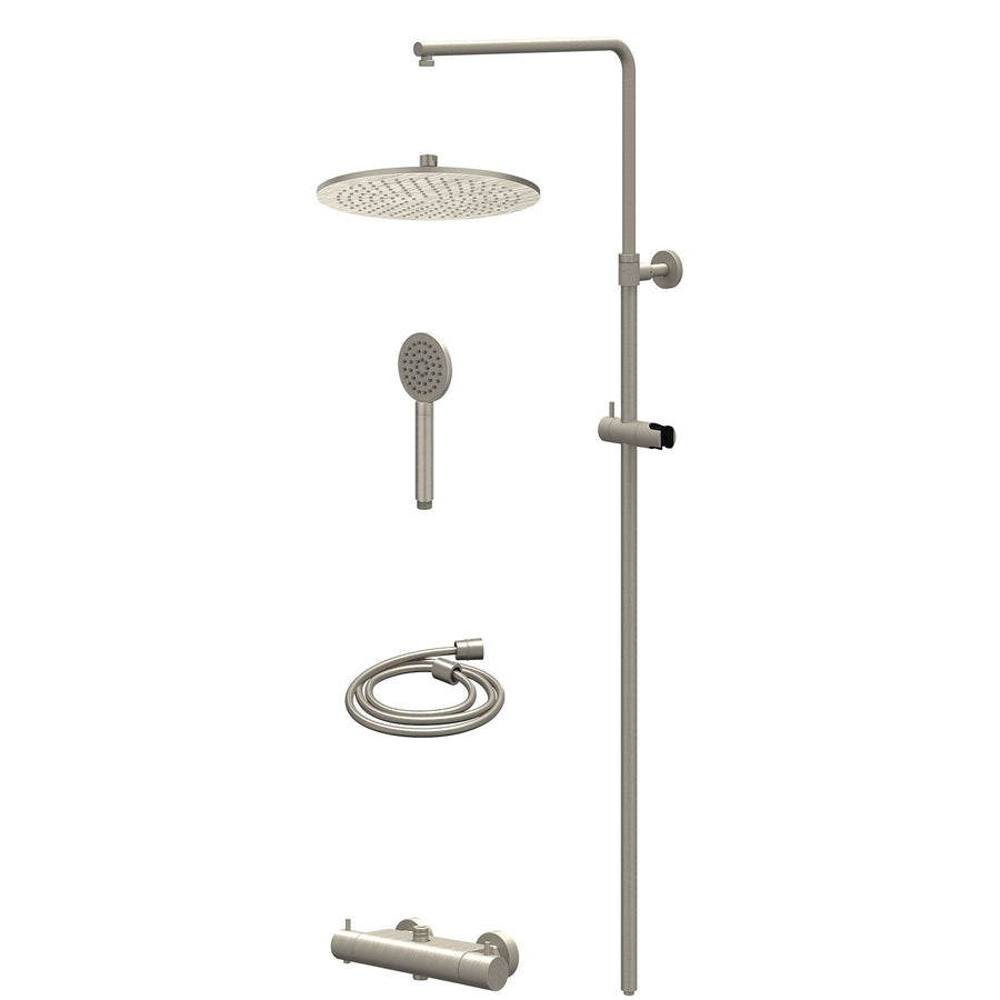 IVY Regendoucheset thermostatisch opbouw set R30cmME en satin spray handdouche – Gebr. nickel PVD