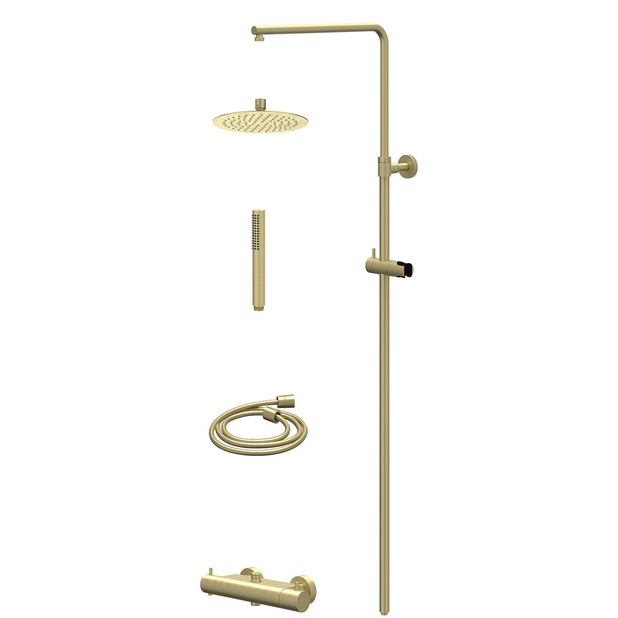 IVY Regendoucheset thermostatisch opbouw set R20cmSL en staafmodel – Gebr. mat goud PVD
