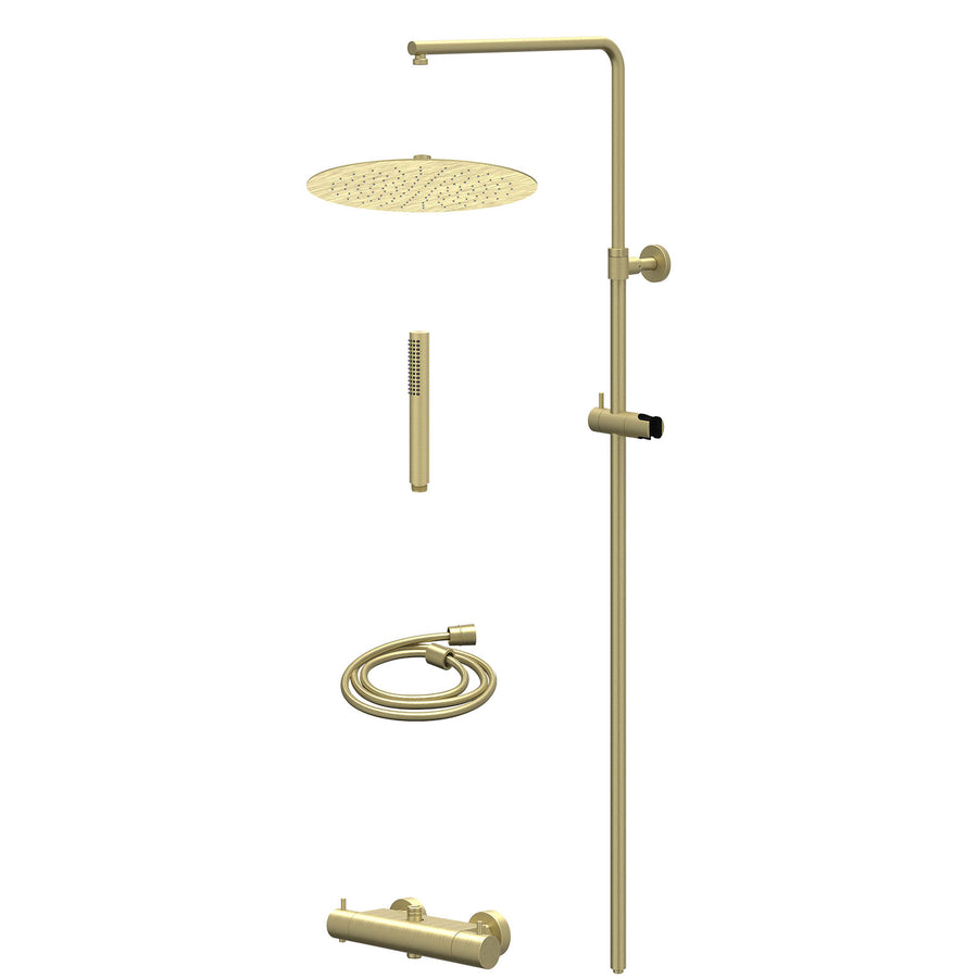 IVY Regendoucheset thermostatisch opbouw set R30cmSL en staafmodel – Gebr. mat goud PVD