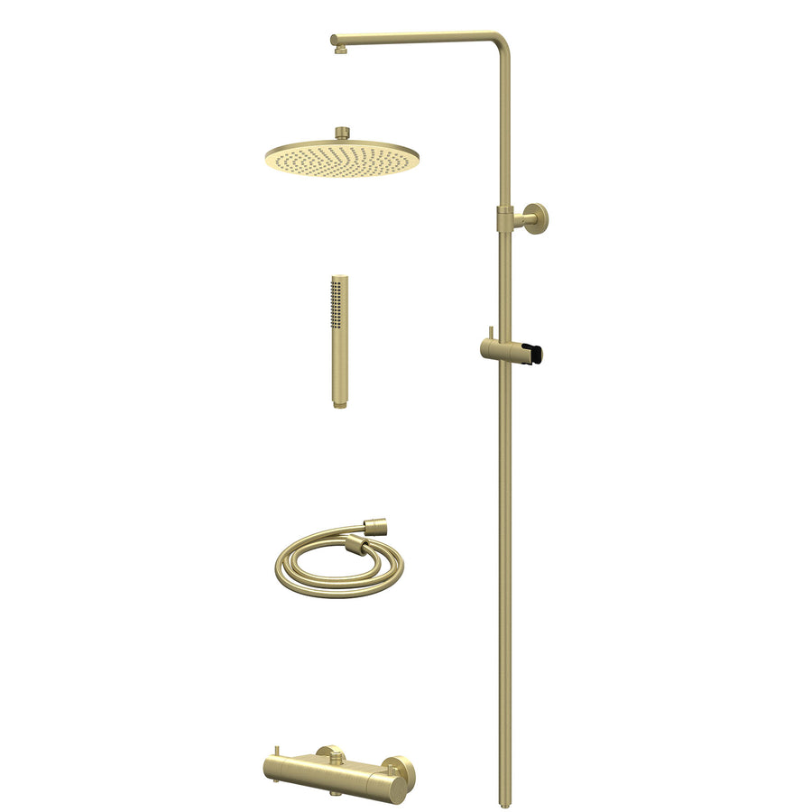 IVY Regendoucheset thermostatisch opbouw set R25cmME en staafmodel – Gebr. mat goud PVD