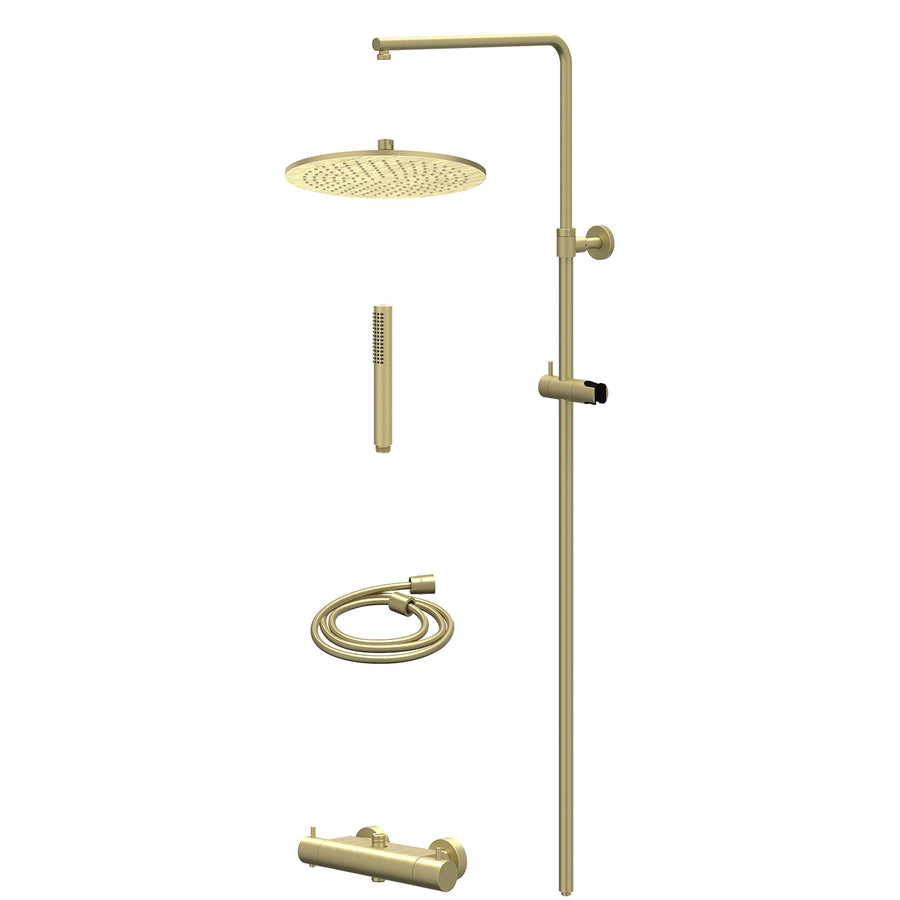 IVY Regendoucheset thermostatisch opbouw set R30cmME en staafmodel – Gebr. mat goud PVD