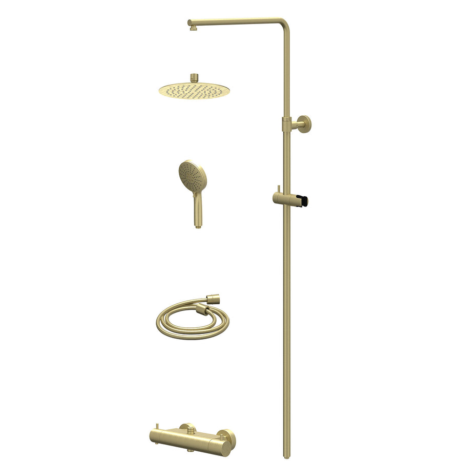 IVY Regendoucheset thermostatisch opbouw set R20cmSL en 3-standen handdouche – Gebr. mat goud PVD