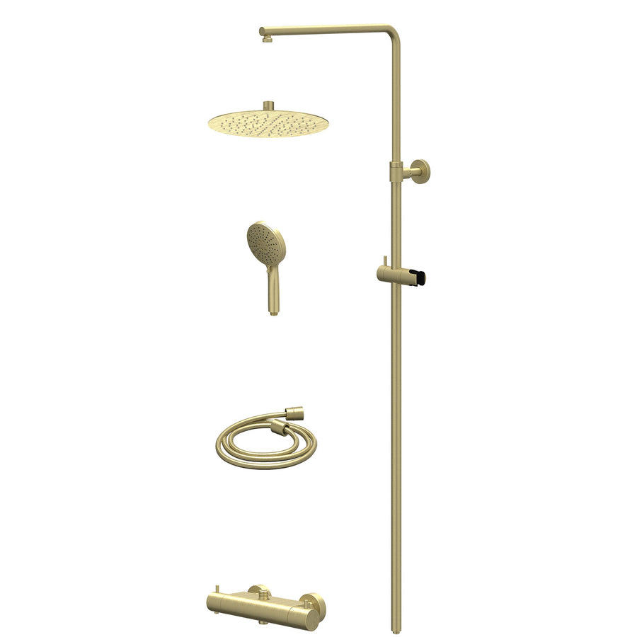 IVY Regendoucheset thermostatisch opbouw set R25cmSL en 3-standen handdouche – Gebr. mat goud PVD