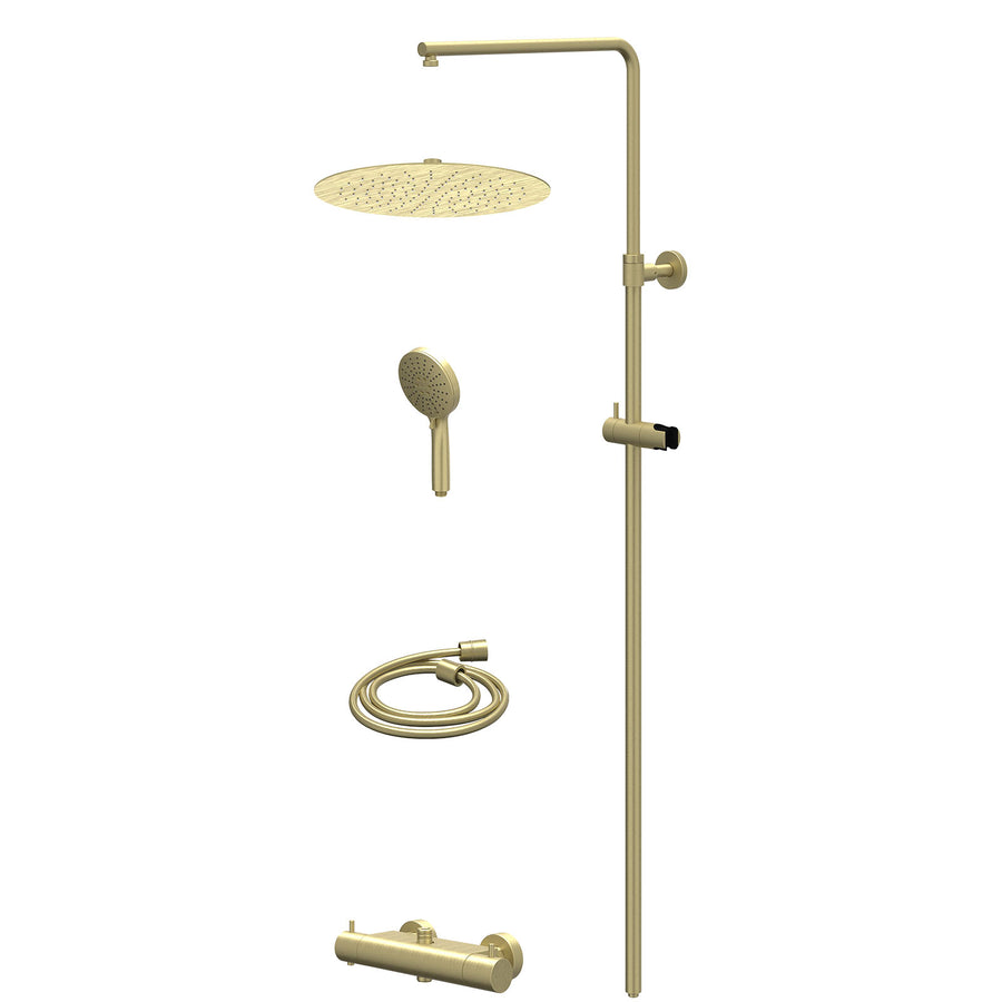 IVY Regendoucheset thermostatisch opbouw set R30cmSL en 3-standen handdouche – Gebr. mat goud PVD