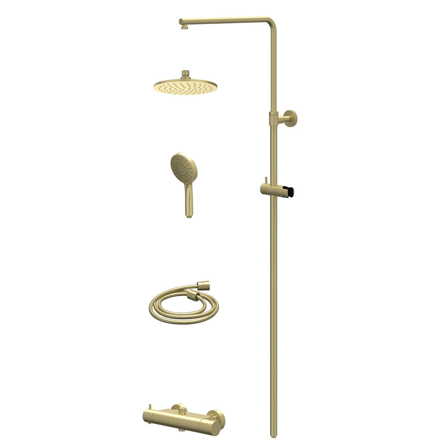 IVY Regendoucheset thermostatisch opbouw set R20cmME en 3-standen handdouche – Gebr. mat goud PVD