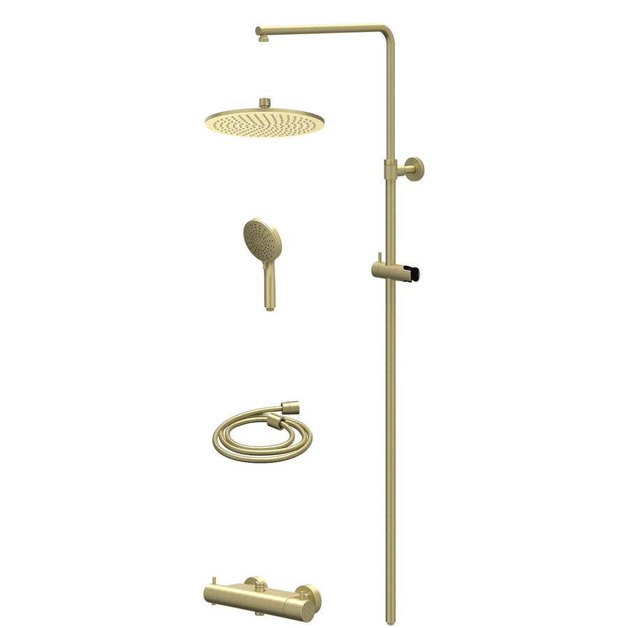IVY Regendoucheset thermostatisch opbouw set R25cmME en 3-standen handdouche – Gebr. mat goud PVD