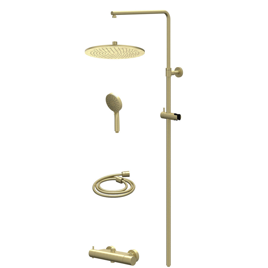 IVY Regendoucheset thermostatisch opbouw set R30cmME en 3-standen handdouche – Gebr. mat goud PVD