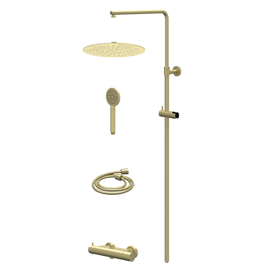 IVY Regendoucheset thermostatisch opbouw set R30cmSL en satin spray handdouche – Gebr. mat goud PVD