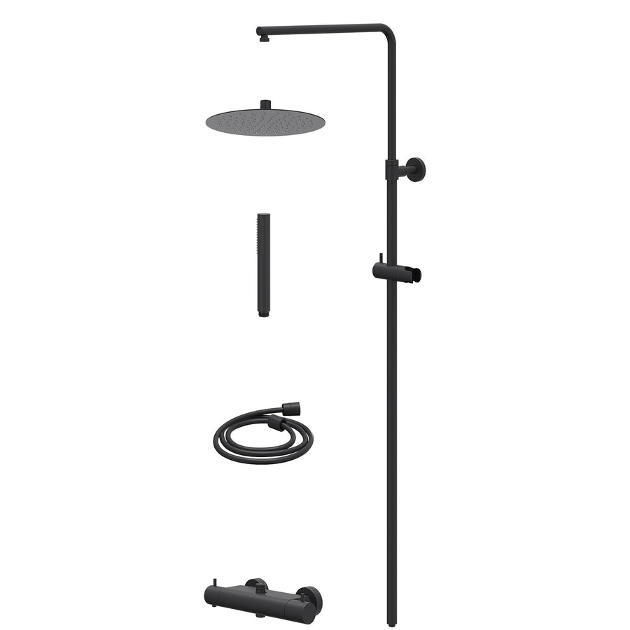IVY Regendoucheset thermostatisch opbouw set R25cmSL en staafmodel – Mat zwart PED