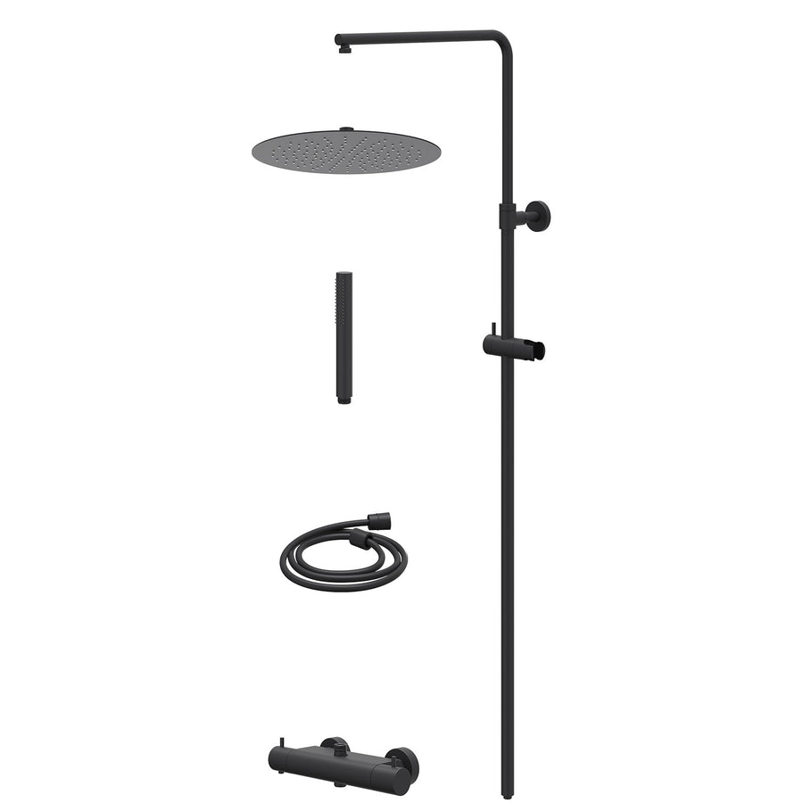 IVY Regendoucheset thermostatisch opbouw set R30cmSL en staafmodel – Mat zwart PED