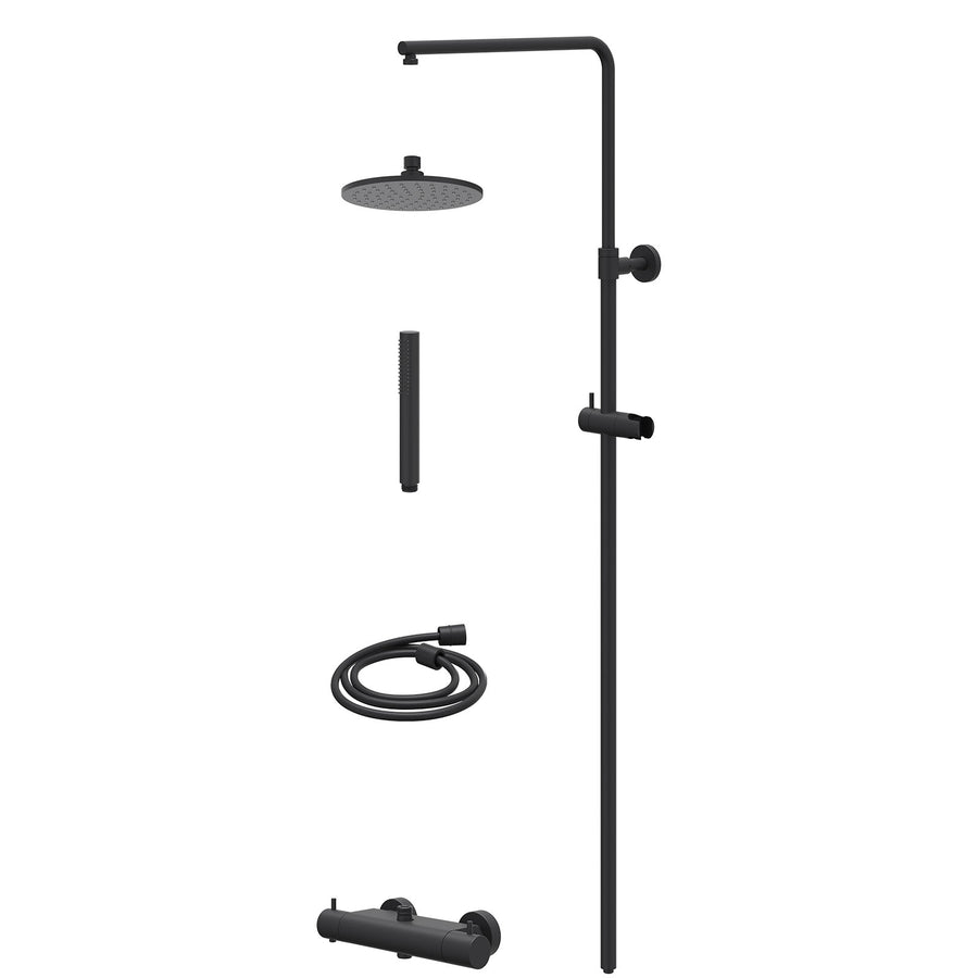 IVY Regendoucheset thermostatisch opbouw set R20cmME en staafmodel – Mat zwart PED