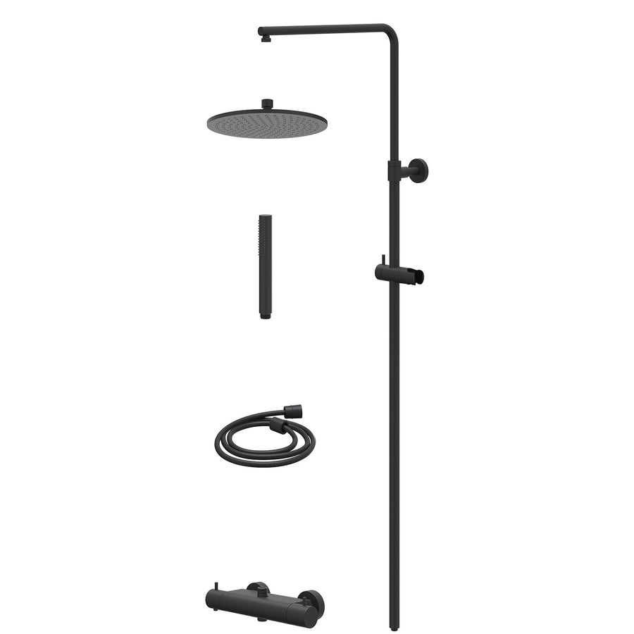 IVY Regendoucheset thermostatisch opbouw set R25cmME en staafmodel – Mat zwart PED