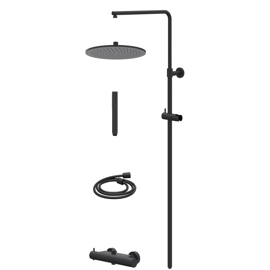 IVY Regendoucheset thermostatisch opbouw set R30cmME en staafmodel – Mat zwart PED