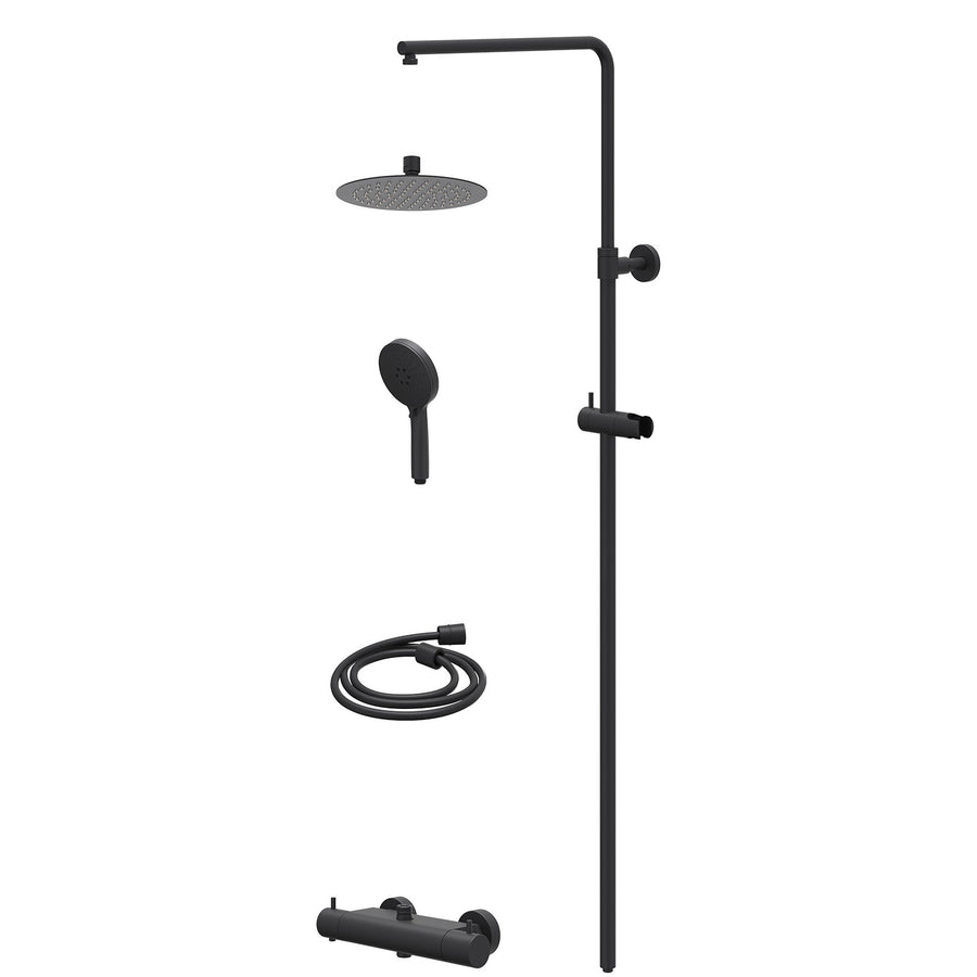 IVY Regendoucheset thermostatisch opbouw set R20cmSL en 3-standen handdouche – Mat zwart PED