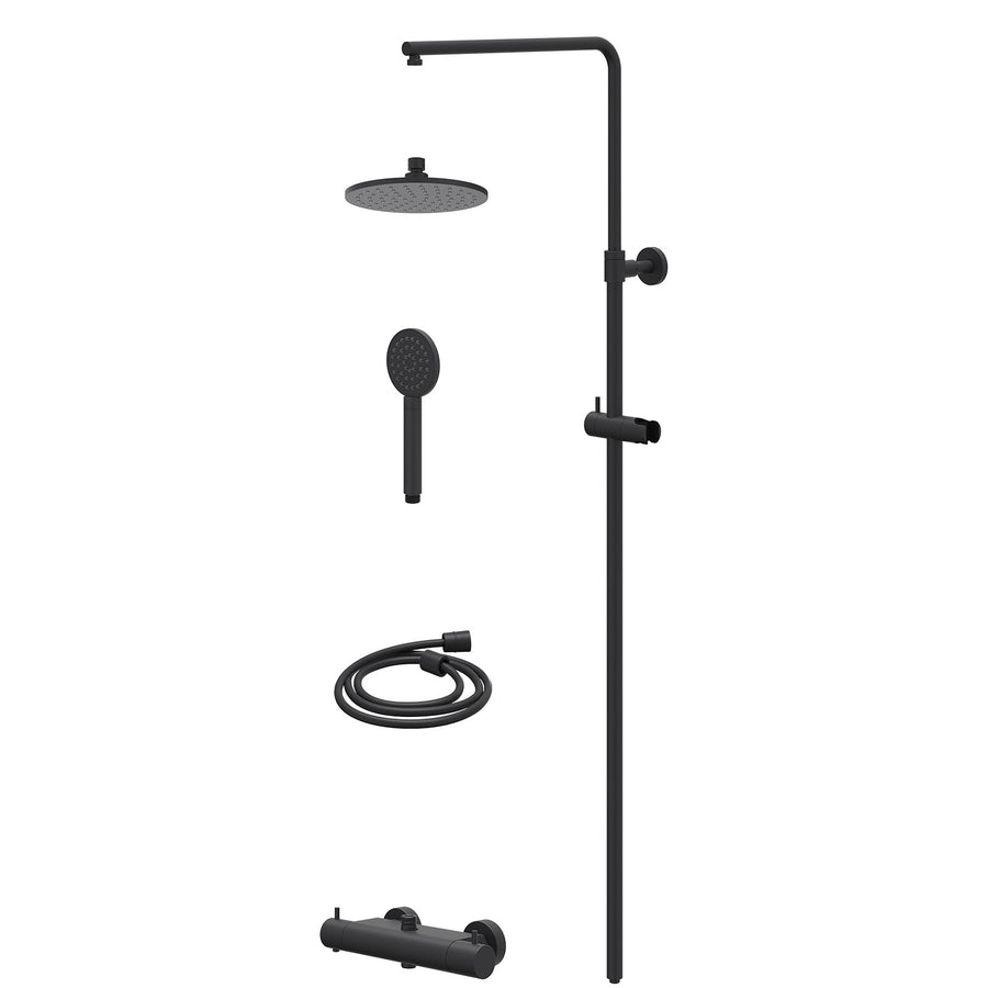 IVY Regendoucheset thermostatisch opbouw set R20cmME en satin spray handdouche – Mat zwart PED