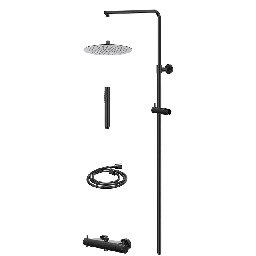 IVY Regendoucheset thermostatisch opbouw set R25cmSL en staafmodel – Zwart chroom PVD
