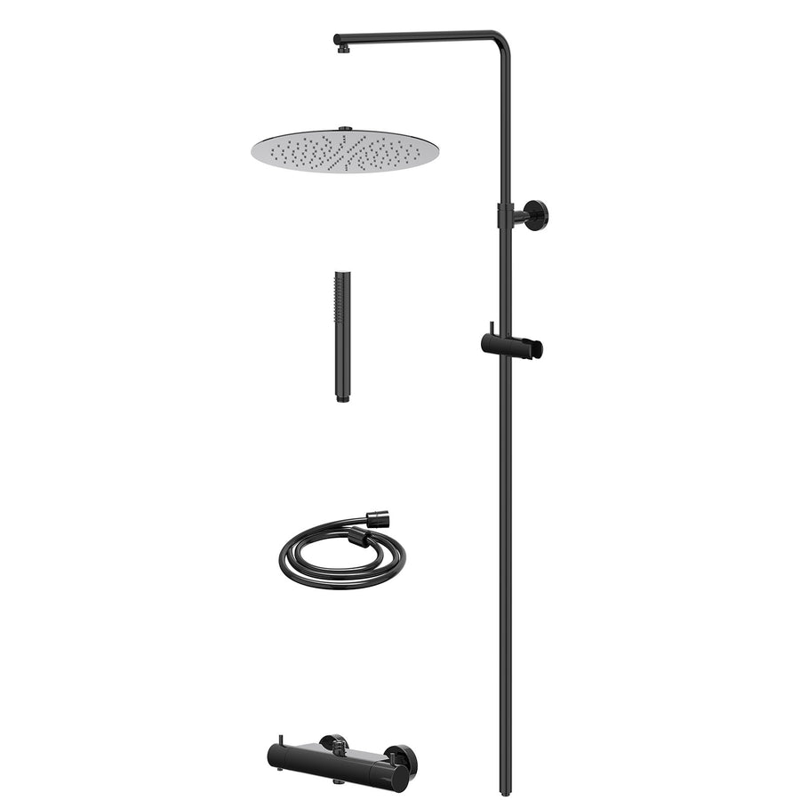 IVY Regendoucheset thermostatisch opbouw set R30cmSL en staafmodel – Zwart chroom PVD