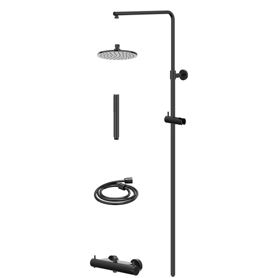 IVY Regendoucheset thermostatisch opbouw set R20cmME en staafmodel – Zwart chroom PVD