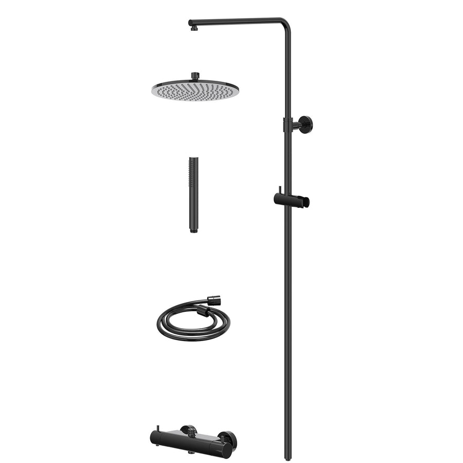 IVY Regendoucheset thermostatisch opbouw set R25cmME en staafmodel – Zwart chroom PVD
