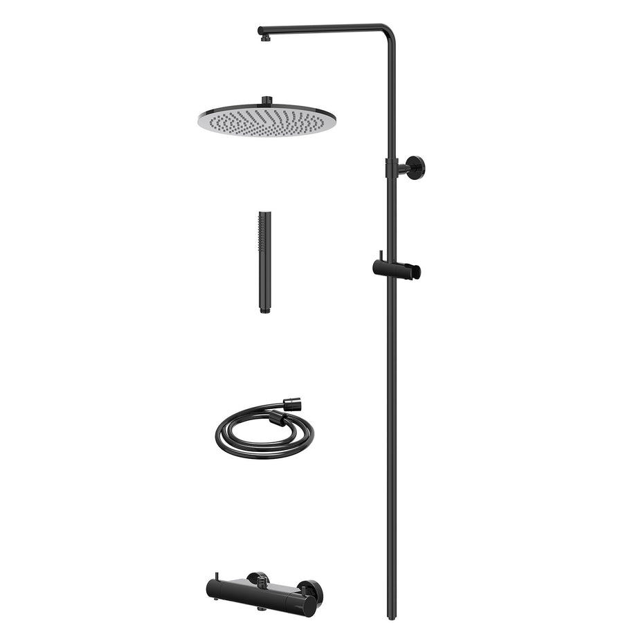IVY Regendoucheset thermostatisch opbouw set R30cmME en staafmodel – Zwart chroom PVD