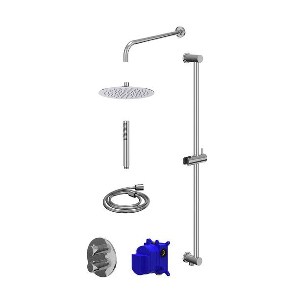 Regendoucheset inbouwthermostaatkraan met 2-weg stop-omstel, wandarm, R25cmSL, glijstang met uitlaat, doucheslang 150cm en staafmodel