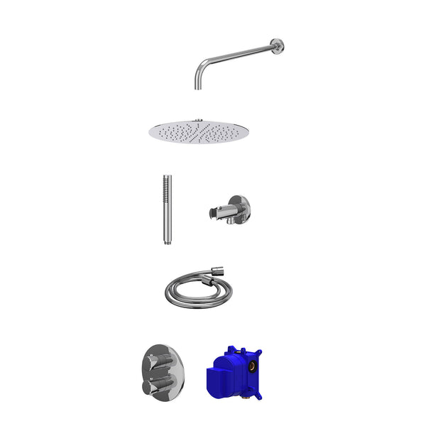 Regendoucheset inbouwthermostaatkraan met 2-weg stop-omstel, wandarm, R30cmSL, houder met uitlaat, doucheslang 150cm en staafmodel