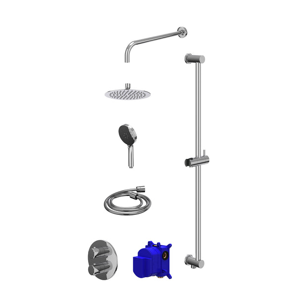 Regendoucheset inbouwthermostaatkraan met 2-weg stop-omstel, wandarm, R20cmSL, glijstang met uitlaat, doucheslang 150cm en 3-standen handdouche