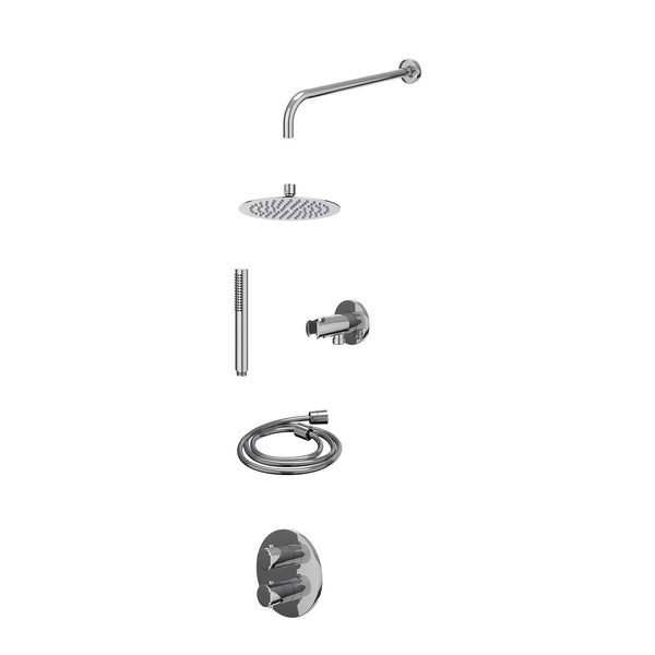 Excl. inbouwbox regendoucheset inbouwthermostaatkraan met 2-weg stop-omstel, wandarm, R20cmSL, houder met uitlaat, doucheslang 150cm en staafmodel