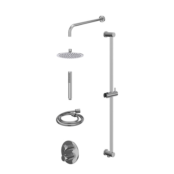 Excl. inbouwbox regendoucheset inbouwthermostaatkraan met 2-weg stop-omstel, wandarm, R20cmSL, glijstang met uitlaat, doucheslang 150cm en staafmodel