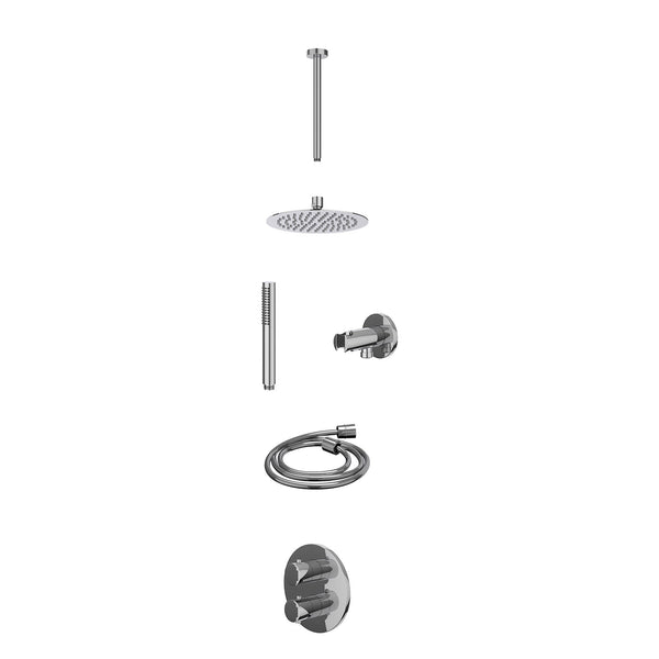 Excl. inbouwbox regendoucheset inbouwthermostaatkraan met 2-weg stop-omstel, plafondbuis 30cm, R20cmSL, houder met uitlaat, doucheslang 150cm en staafmodel