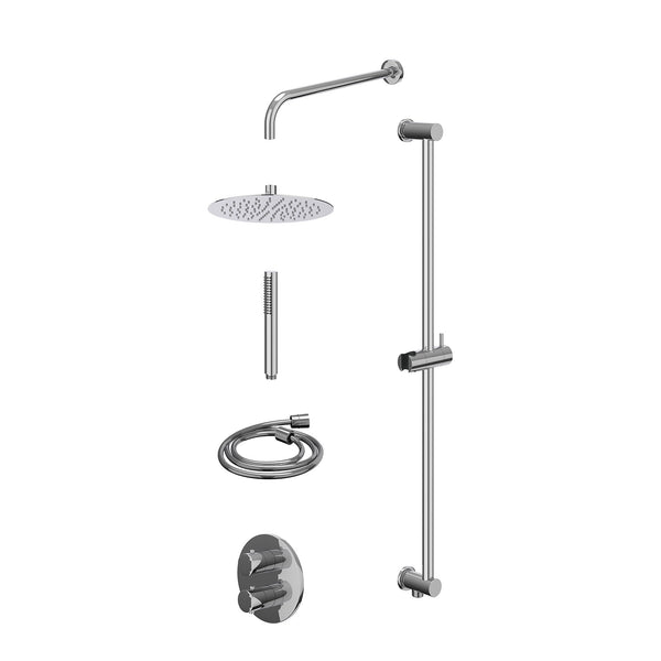 Excl. inbouwbox regendoucheset inbouwthermostaatkraan met 2-weg stop-omstel, wandarm, R25cmSL, glijstang met uitlaat, doucheslang 150cm en staafmodel