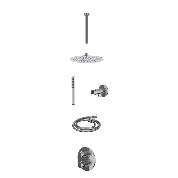 Excl. inbouwbox regendoucheset inbouwthermostaatkraan met 2-weg stop-omstel, plafondbuis 30cm, R25cmSL, houder met uitlaat, doucheslang 150cm en staafmodel