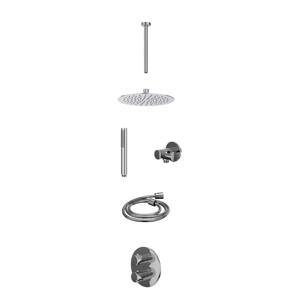 Excl. inbouwbox regendoucheset inbouwthermostaatkraan met 2-weg stop-omstel, plafondbuis 30cm, R25cmSL, verstelbare steun met geïnt. uitlaat, doucheslang 150cm en staafmodel