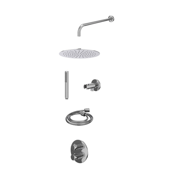 Excl. inbouwbox regendoucheset inbouwthermostaatkraan met 2-weg stop-omstel, wandarm, R30cmSL, houder met uitlaat, doucheslang 150cm en staafmodel