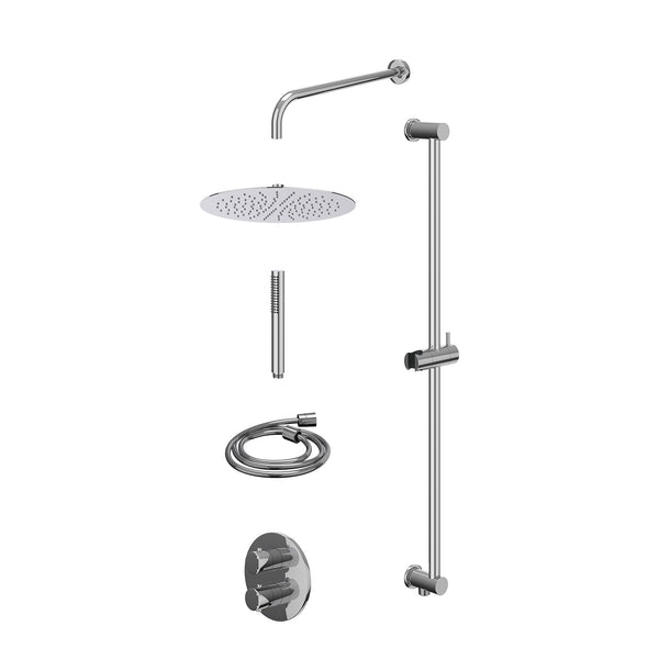 Excl. inbouwbox regendoucheset inbouwthermostaatkraan met 2-weg stop-omstel, wandarm, R30cmSL, glijstang met uitlaat, doucheslang 150cm en staafmodel