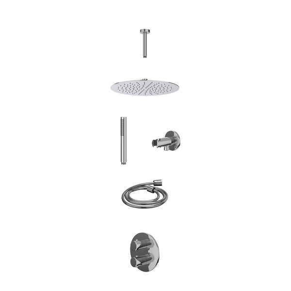 Excl. inbouwbox regendoucheset inbouwthermostaatkraan met 2-weg stop-omstel, plafondbuis 15cm, R30cmSL, houder met uitlaat, doucheslang 150cm en staafmodel