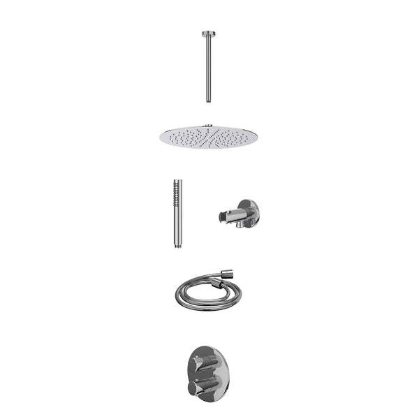 Excl. inbouwbox regendoucheset inbouwthermostaatkraan met 2-weg stop-omstel, plafondbuis 30cm, R30cmSL, houder met uitlaat, doucheslang 150cm en staafmodel