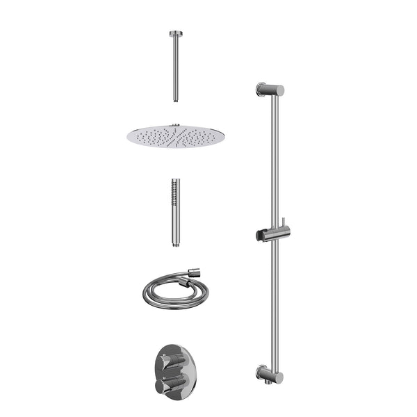 Excl. inbouwbox regendoucheset inbouwthermostaatkraan met 2-weg stop-omstel, plafondbuis 30cm, R30cmSL, glijstang met uitlaat, doucheslang 150cm en staafmodel