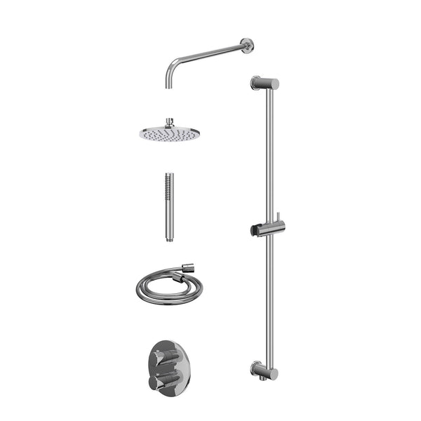 Excl. inbouwbox regendoucheset inbouwthermostaatkraan met 2-weg stop-omstel, wandarm, R20cmME, glijstang met uitlaat, doucheslang 150cm en staafmodel