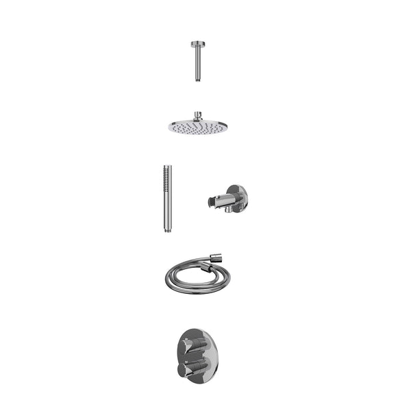 Excl. inbouwbox regendoucheset inbouwthermostaatkraan met 2-weg stop-omstel, plafondbuis 15cm, R20cmME, houder met uitlaat, doucheslang 150cm en staafmodel